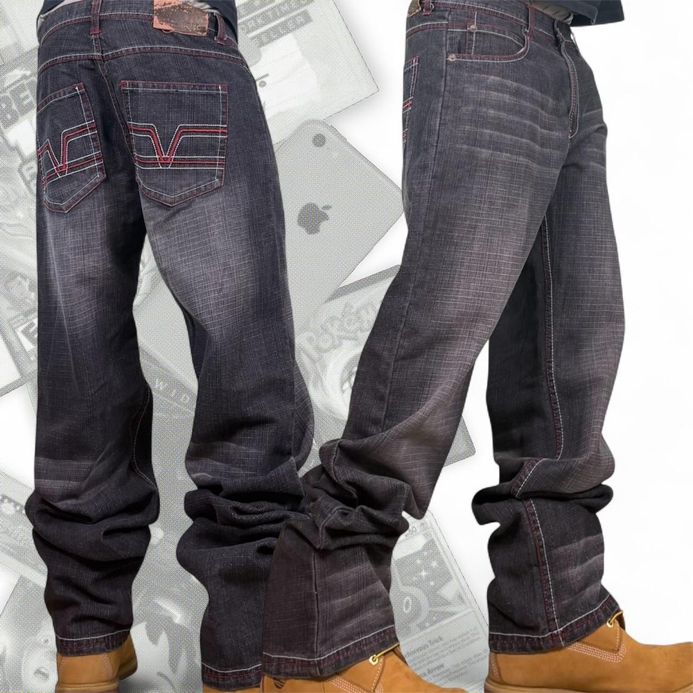 Vintage Y2K Baggy Black & Red Grunge Skater Premium Ask Jeans